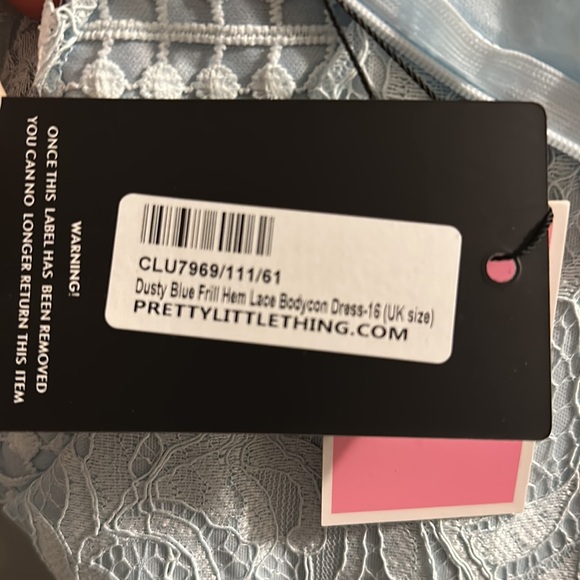 Dusty Blue Frill Hem Lace Bodycon Dress - Picture 6 of 7